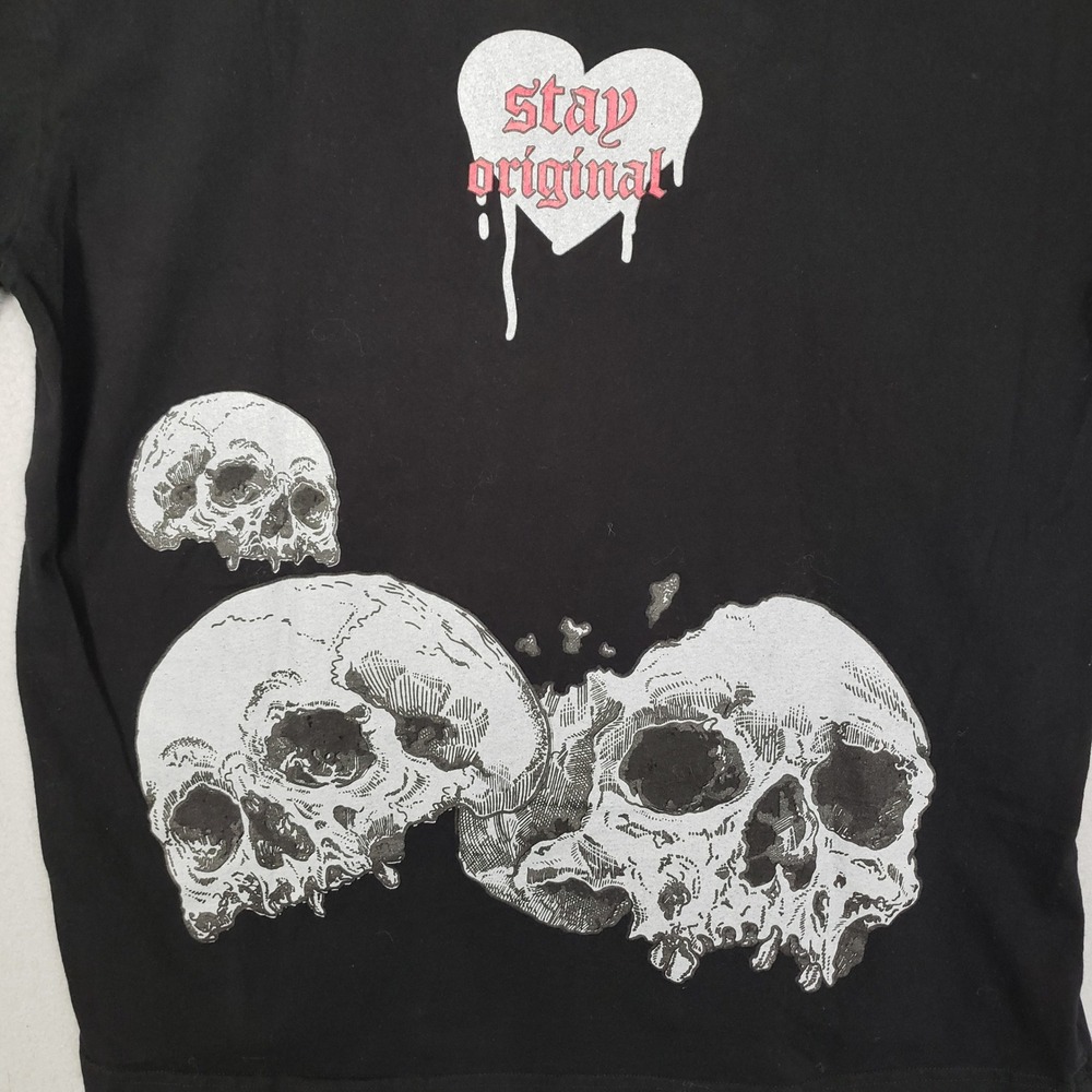 Prime Essentials Stay Original Melting Heart Skull Tee Shirt Black Gothic Size L